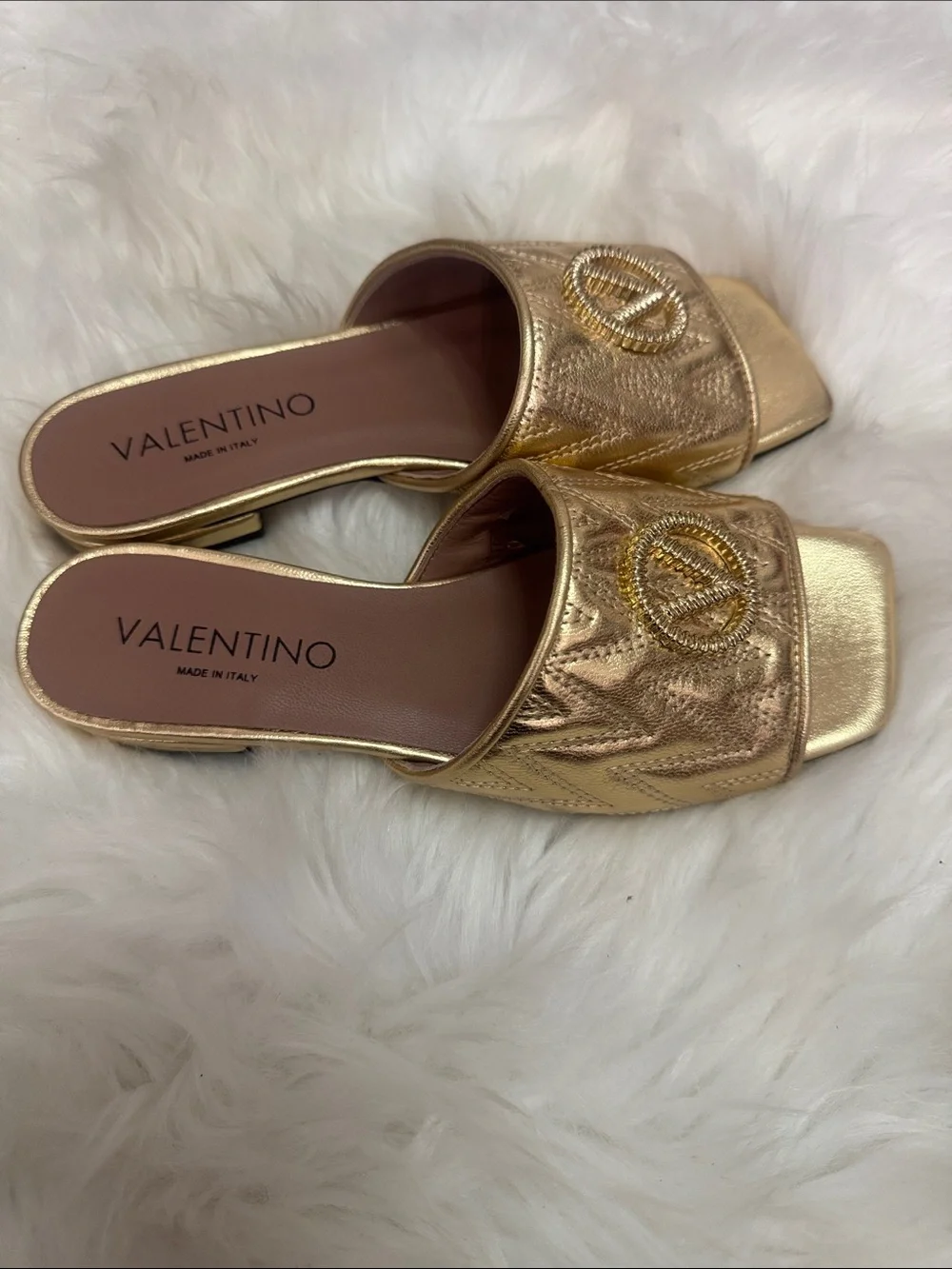 Valentino Metallic Gold Quilted Logo Sandals